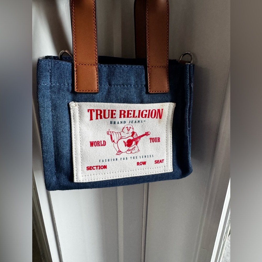 True Religion Blue and Brown Denim mini tote